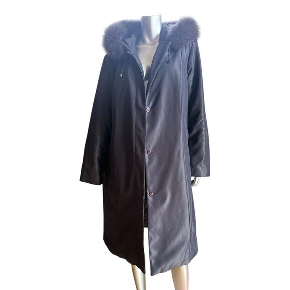 1 MADISON Luxe Long Winter Gray Coat With Fox Fur Trim Hood Button Front 1X - Picture 10 of 11